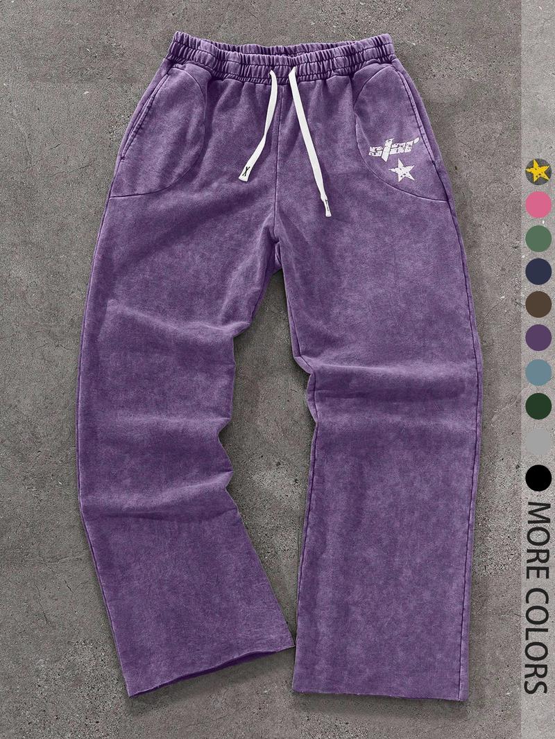 Men's Streetwear Cotton Joggers, Loose Fit Elastic Waist Knit Pants, Washed Fabric with Vintage Details, Casual Fashion for Daily Wear