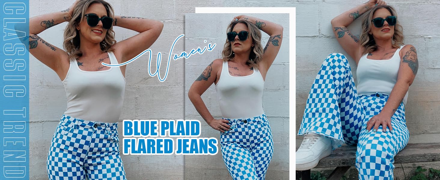 Odefou St. Patrick's Day Checkered Women’s Flare Jeans Spring Womeswear Stretchy Denim High Waist Plaid Bell Bottom Pants Football Game Outfit Slim Fit Retro Streetwear Y2K Party Casual Trouser Gifts for Wife Odefou St. Patrick's Day Checkered Women’s Flare Jeans Spring Womeswear Stretchy Denim High Waist Plaid Bell Bottom Pants Football Game Outfit Slim Fit Retro Streetwear Y2K Party Casual Trouser Gifts for Wife