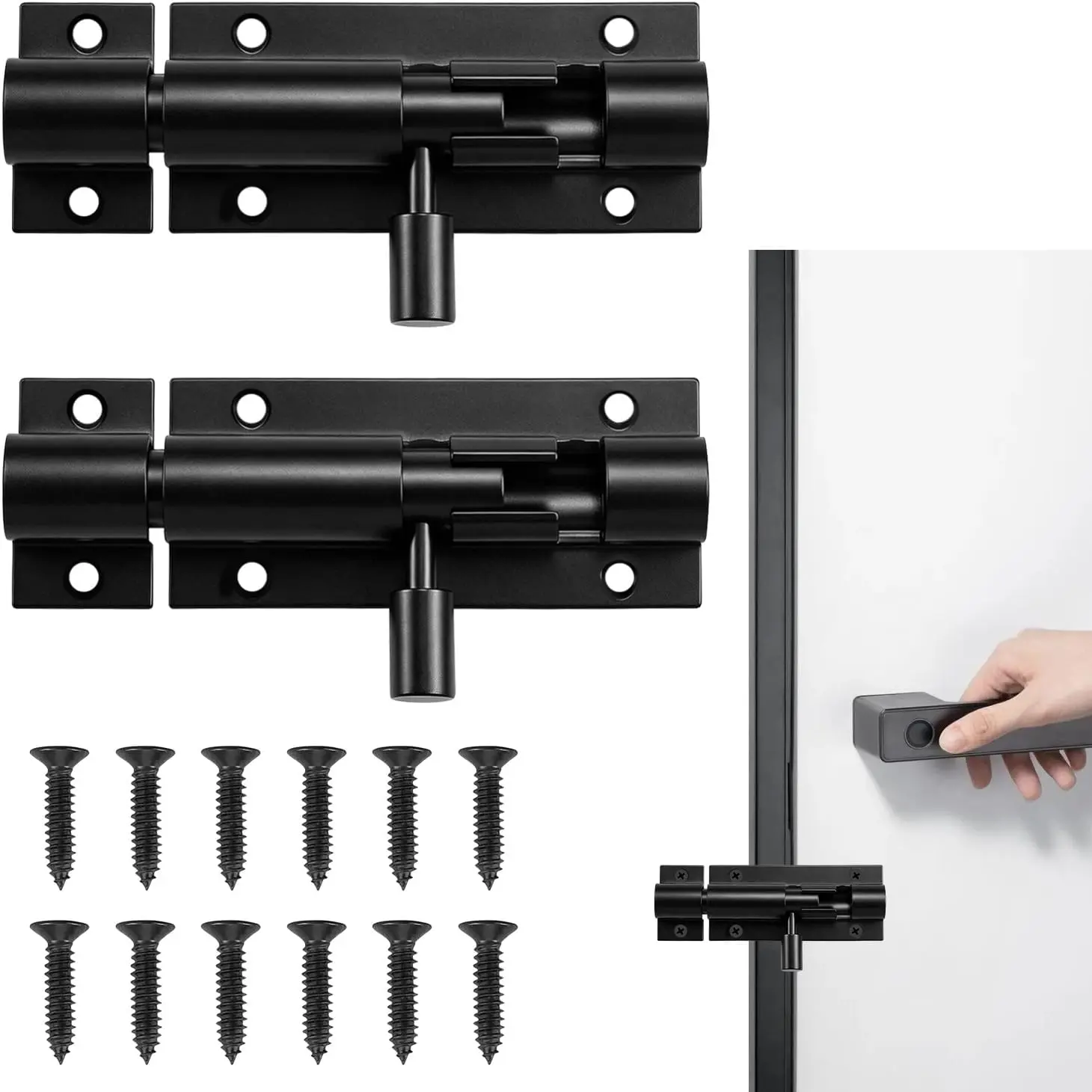 2 count 2 Inch Barrel Bolt Latch,  Alloy Sliding Door Latch with Mounting Screws, Slide Bolt Lock for Bathroom Bedroom Office  Gate Warehouse Garage Door,Black