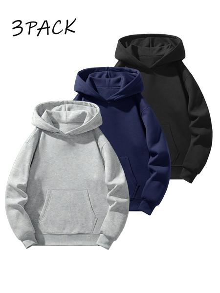 Men's Solid Color Essential Hooded Sweatshirt, Autumn & Winter Regular Fit Casual Long Sleeved Hoodie, Men's Daily Wear Clothing Men's Solid Color Essential Hooded Sweatshirt, Autumn & Winter Regular Fit Casual Long Sleeved Hoodie, Men's Daily Wear Clothing