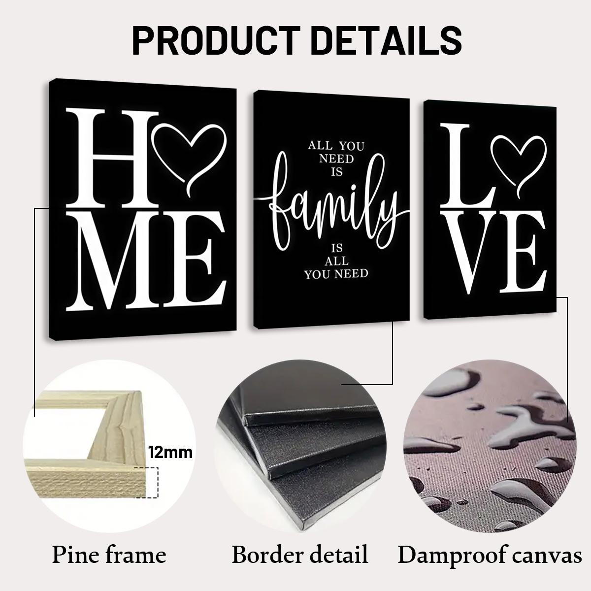 3 Counting wooden frame canvas, colorful simple family love art poster, living room decorative painting, modern art, Home, suitable for corridor and wall art, Wall Decoration, high-definition printing, waterproof artwork