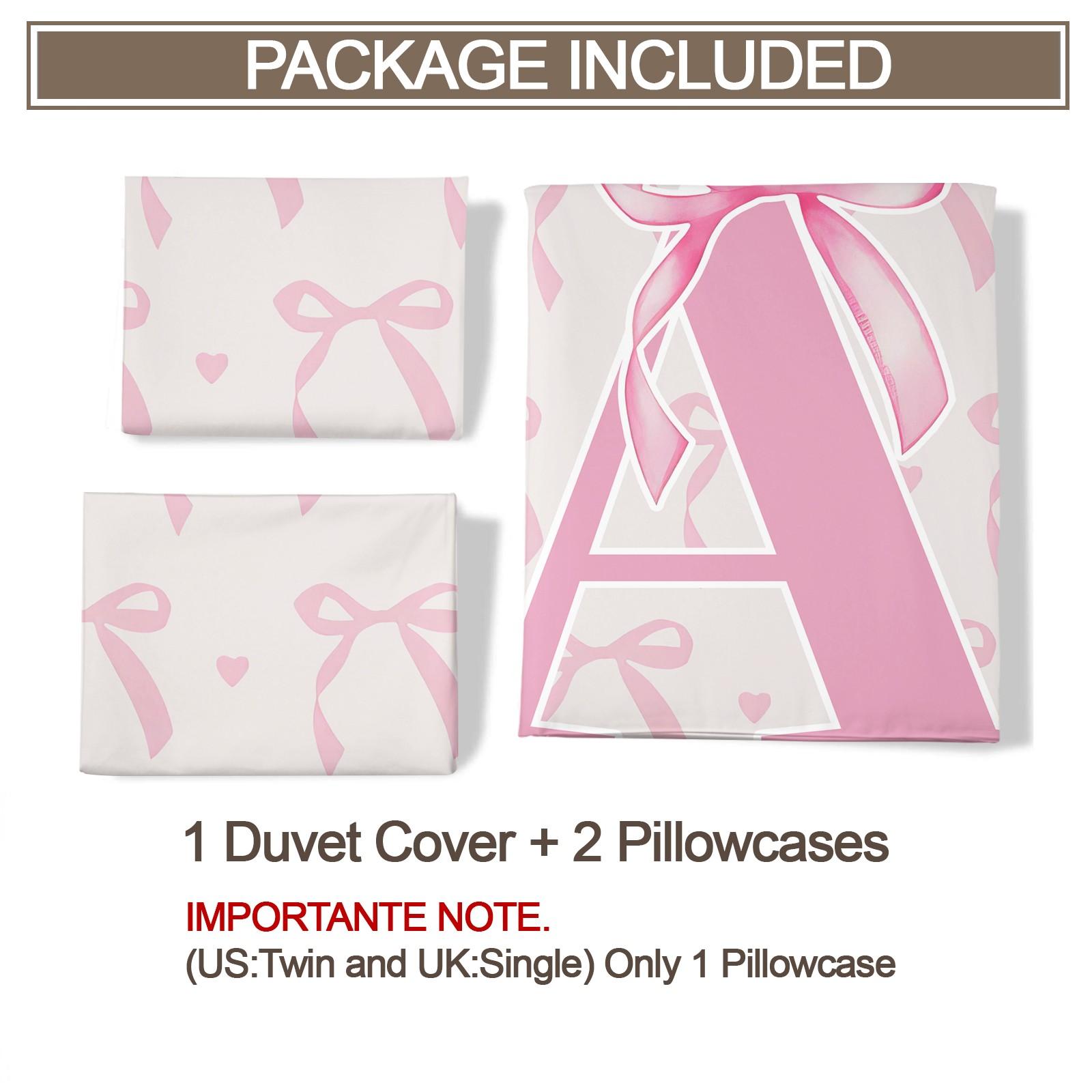 2/3 PCS Pink Romantic Ballet Bow Full Alphabet Initial Duvet Cover Set, Coquette Aesthetic Bedding with Zipper Closure for Easy Removal, Ideal Housewarming Birthday Christmas Gift, No Filling