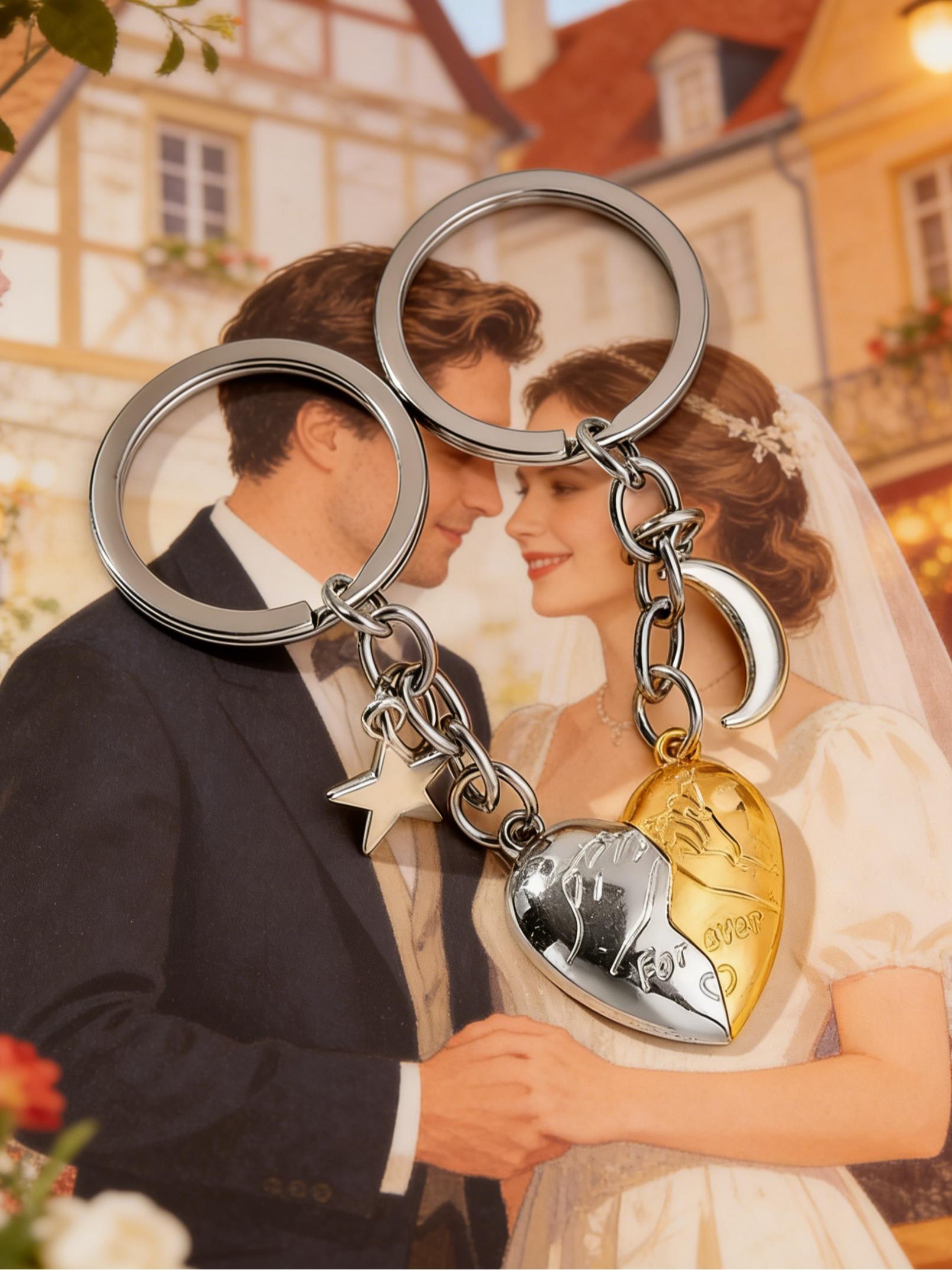 Magnetic Heart Keychain - Forever Love Star and Moon Keychain Perfect Gift for couples and family