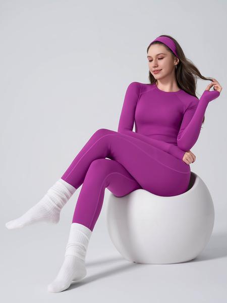 Women's Sporty Yoga Set, Raglan sleeves Top with Thumbholes, 25'' inseam Leggings with Pocket, Casual Activewear for Women, Comfortable & Stylish Design, Gym Outfit