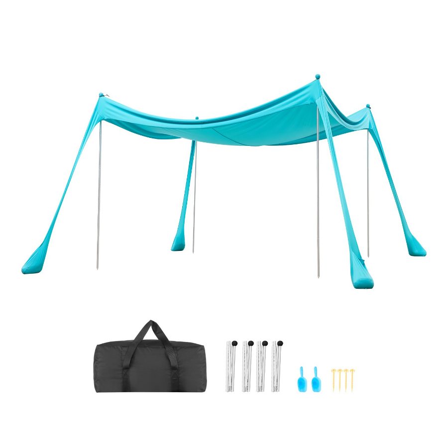 VEVOR Beach Tent Sun Shelter, UPF50+ Sun Protection, 6.6 ft Tall, 10x 10 ft, Easy Pop Up Beach Canopy with Sandbags, Stability Poles, Sand Shovels, Portable Shade for Family Outings, Camping, Fishing