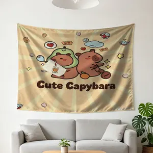 Cute Capybara Print Tapestry, Soft Fabric Wall Hanging Tapestries, Cartoon Animal Wall Blanket, Aesthetic Backdrop Decor, Lightweight Wall Art for Bedroom Living Room Dorm