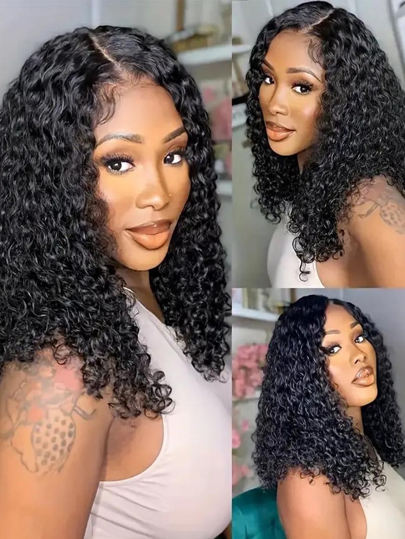 Deep Wave Bob Wigs Natural Color 220% Density 13x4 Lace Front Human Hair Wigs Brazilian Lace Closure Frontal Short Bob Wig Short Curly Brazilian Hair Wig Real Human Hair Deep Wavy Wigs