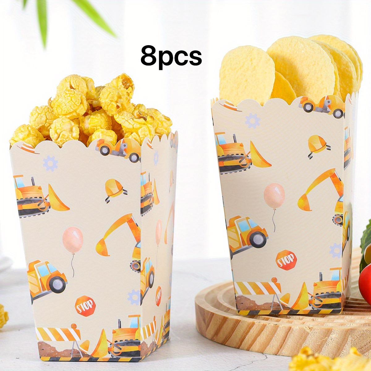8 Excavator Popcorn Box Striped Paper Bags, Party Bags, Candy Boxes, Suitable for Themed Celebrations, Party Decorations | Elegant Party Boxes | Decorative Popcorn Boxes