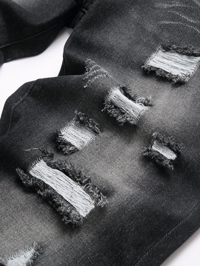 Men's Jeans Natural Ripped Personalized Pockets Black Denim Pants Stylish Streetwear Casual Classic Soft Straight Mid Waist All Seasons Trousers Menswear