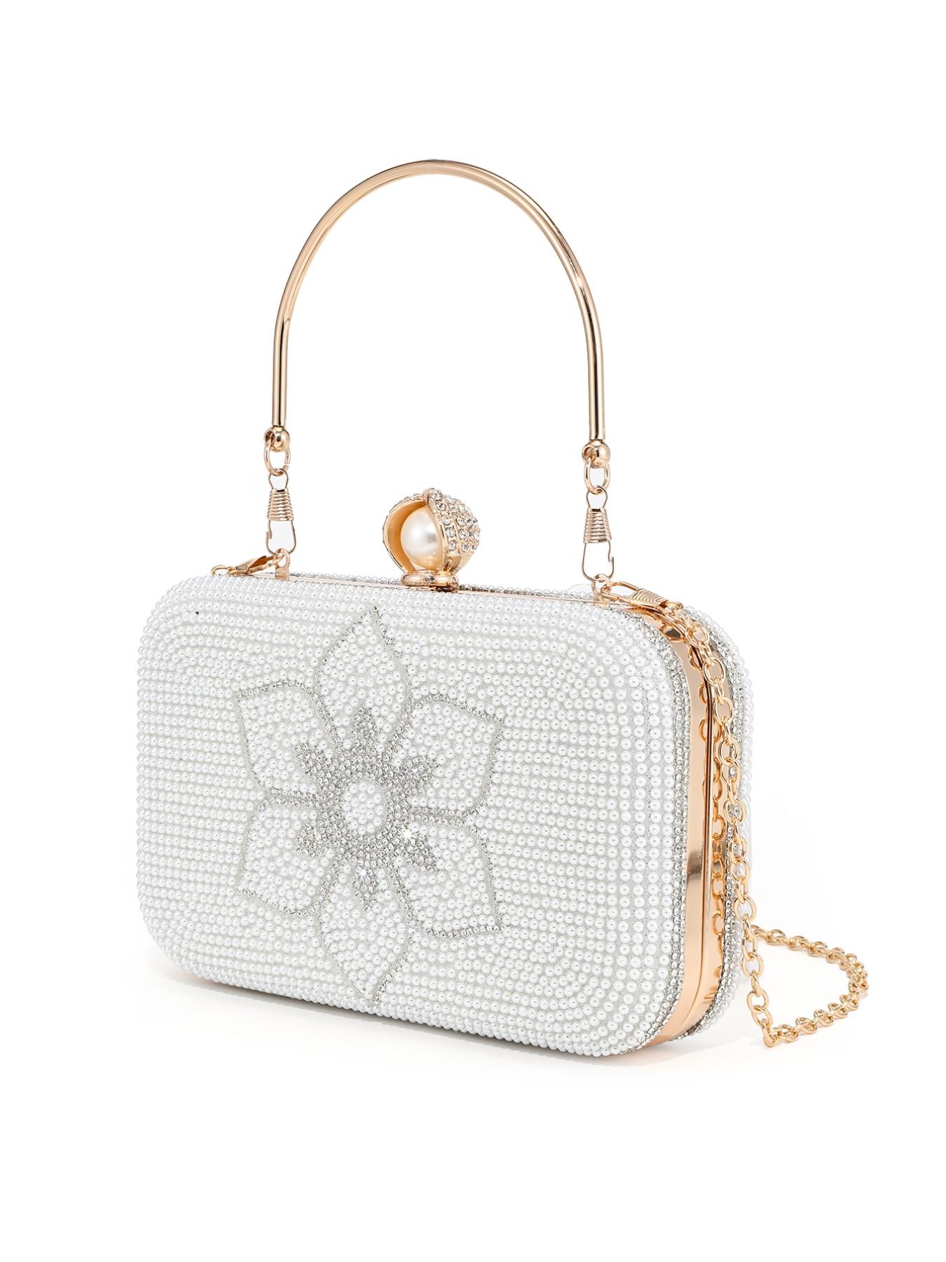 Elegant Pearl Rhinestone Handbag, Evening Party Wedding Bag, Sparkling Chain Design, Luxury Women's Clutch, Perfect for Special Occasions