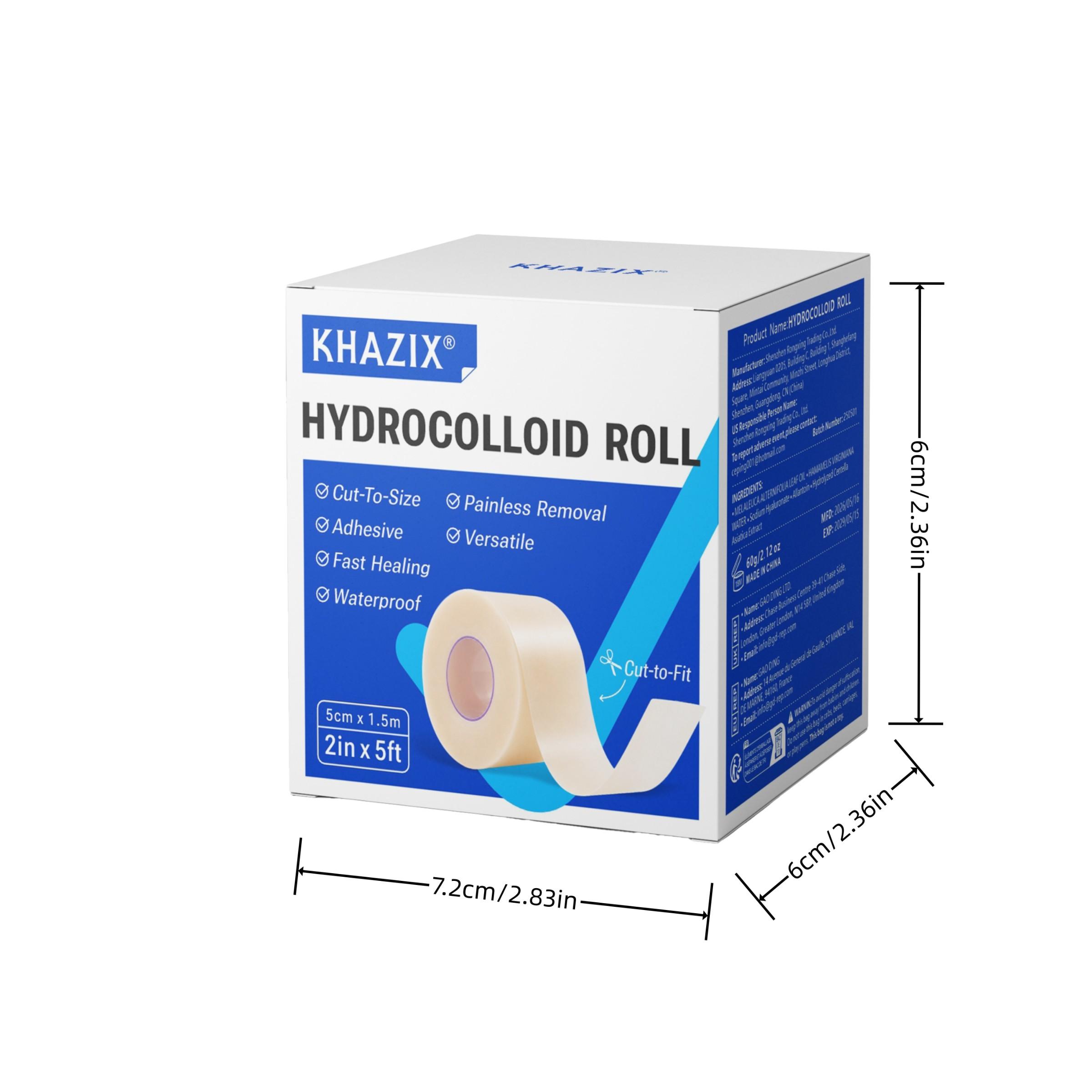 Khazix Hydrogel Bandage Roll 2in X 5ft, Cut-To-Fit Wound Dressing, Breathable Skin Cover, Hydrocolloid Bandage for Healing, Bandages For Wounds