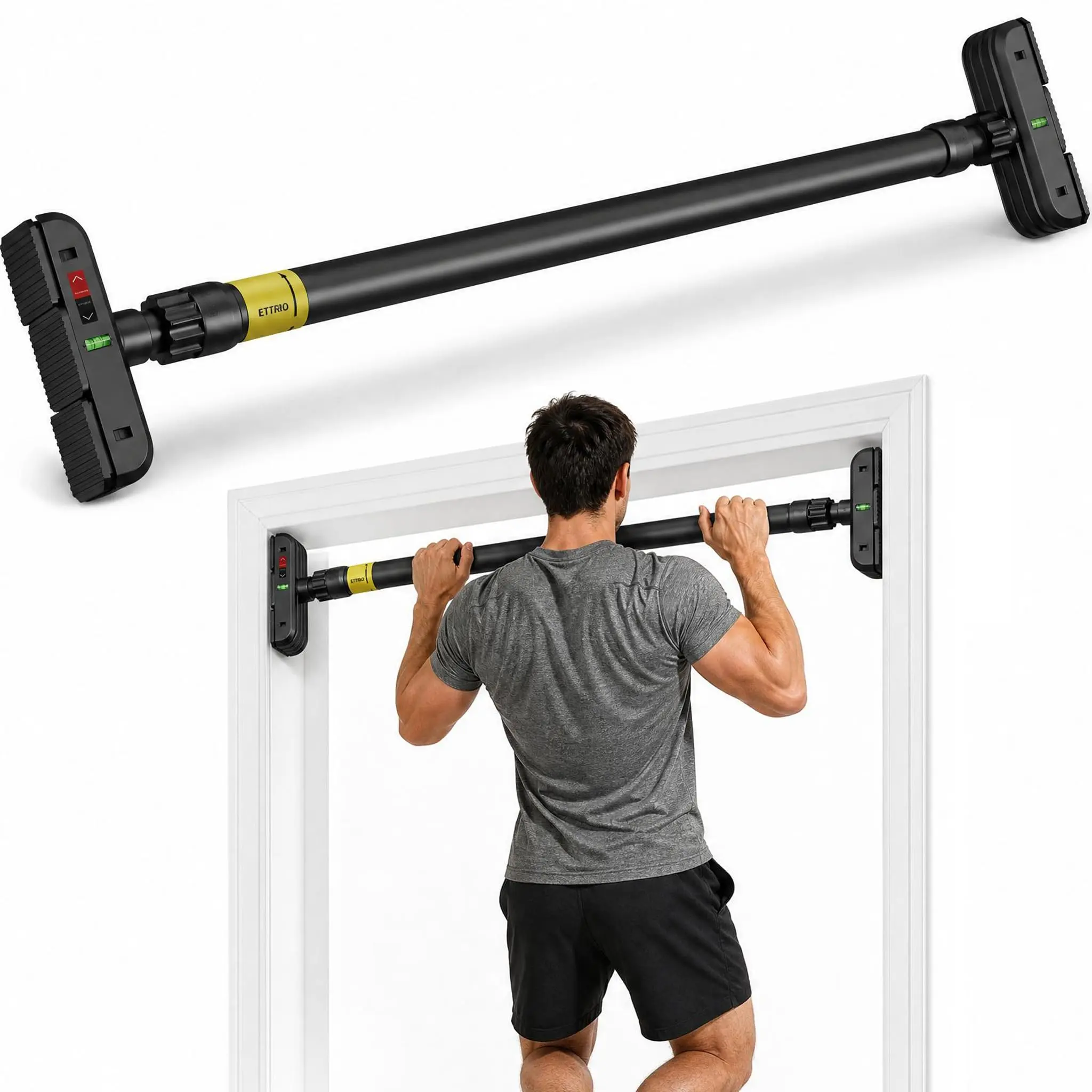Carbon Steel Pull Up Bar for Doorway - Adjustable, No Screws, Dual Gear Lock, 440lbs Capacity, Space Saving, for Strength Train & Upper Body Workouts