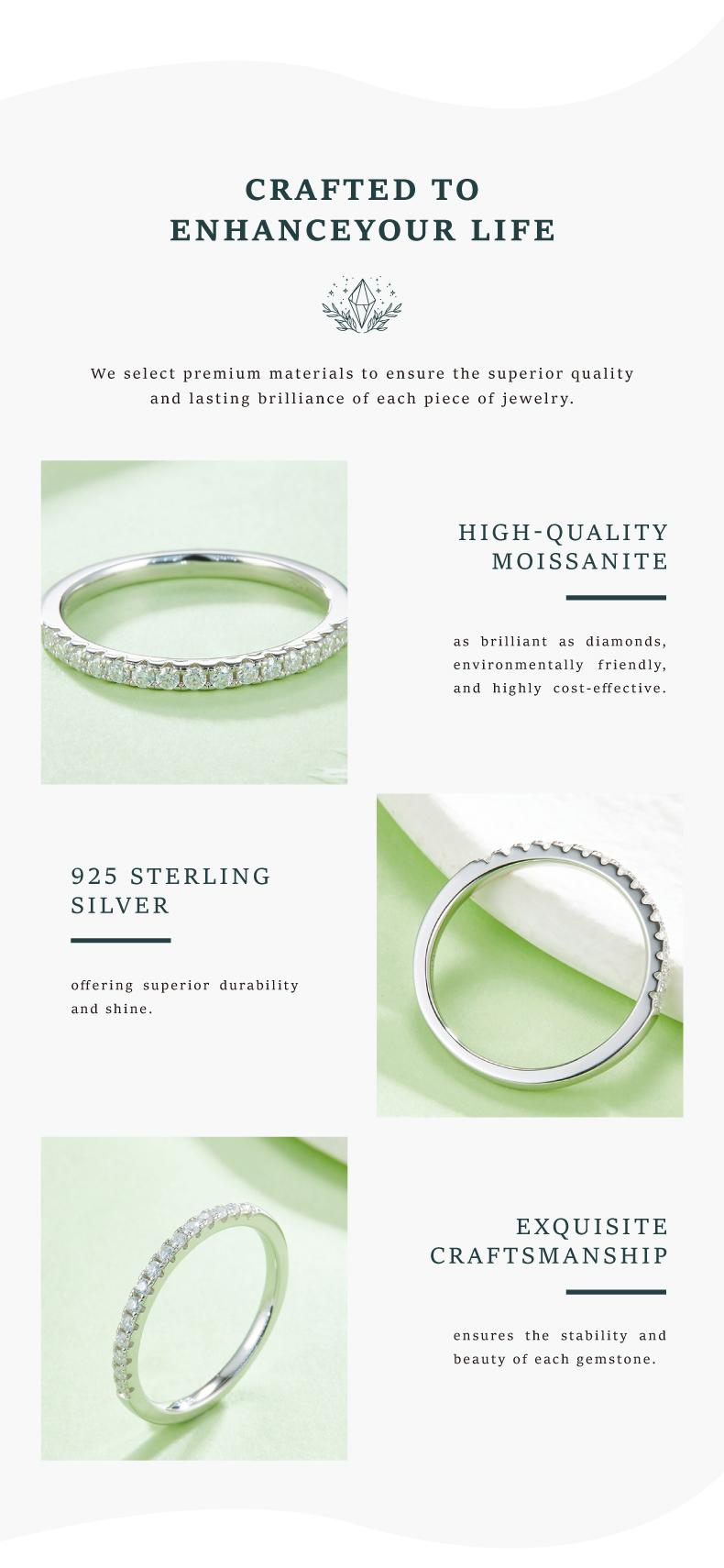 MOI MART Classic Pave Synthetic Moissanite Ring - Hypoallergenic S925 Silver Stack Accent ring, Perfect Gift and Daily Wear