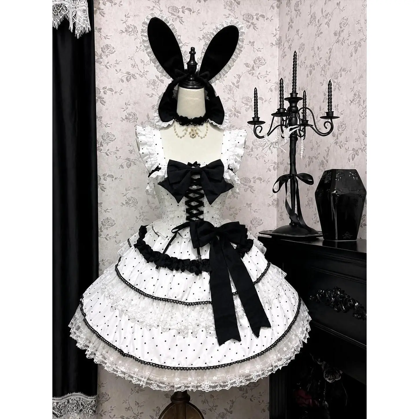 Summer Japanese Lolita Dress JKS Women Slim Lace-up Bow American Vintage Dress Sets Evening Party Clothing Kawaii Dress