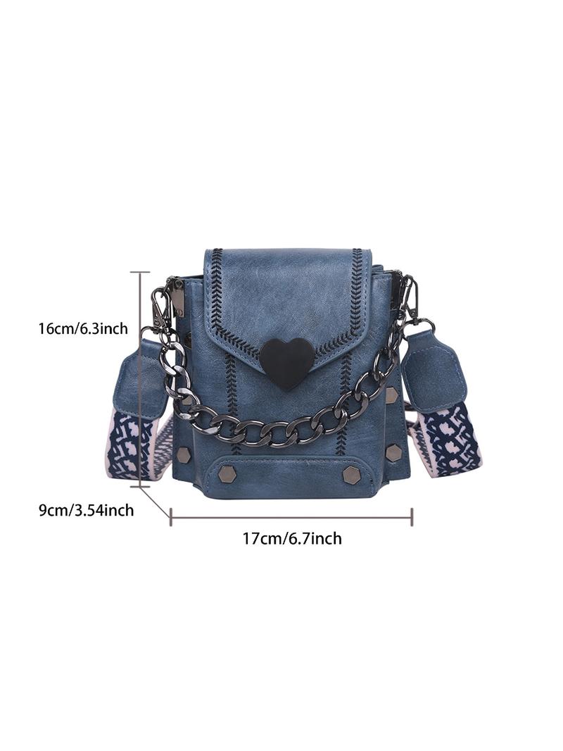 Fashion Chain Decorated Heart Decor Crossbody Bag Women, Chain Strap Crossbody, Simple Vintage Flap Shoulder Bag for Women, Casual Trendy Versatile High-quality Daily Commuting Bag, Girl Fashionable Shopping Bag