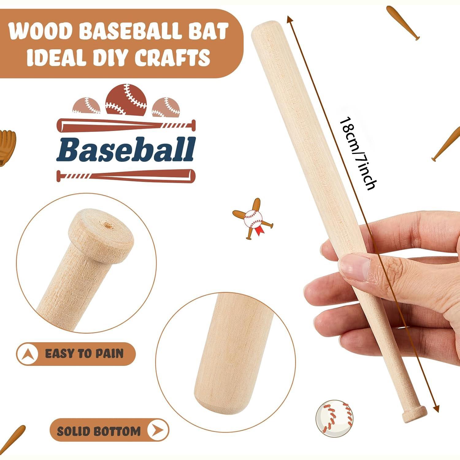 60 Mini Baseball Bats and Foam Balls Set, DIY Sports Theme Birthday Party Supplies, Classroom Activity Decor, Unfinished Wooden Bats for Painting