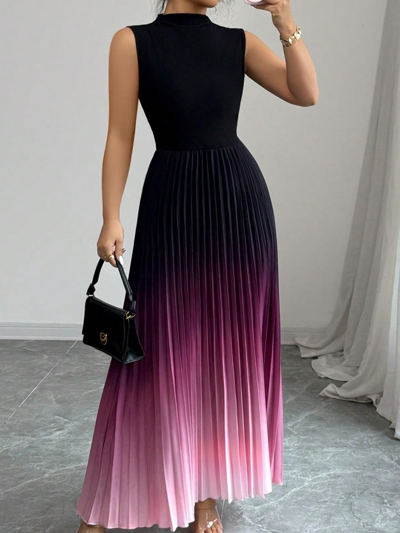 Round Neck Sleeveless Vest Pleated Dress, Stylish Women's Casual Wear, Perfect for Daily, Comfortable and Trendy Design