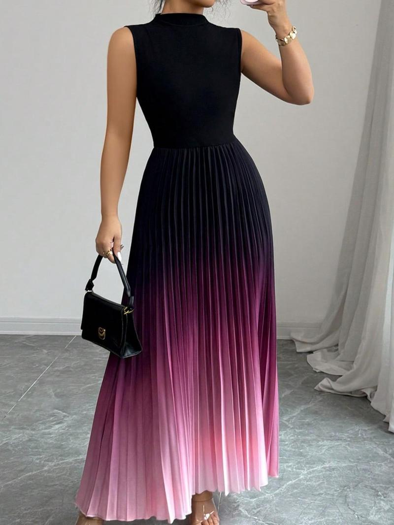 Round Neck Sleeveless Vest Pleated Dress, Stylish Women's Casual Wear, Perfect for Daily, Comfortable and Trendy Design