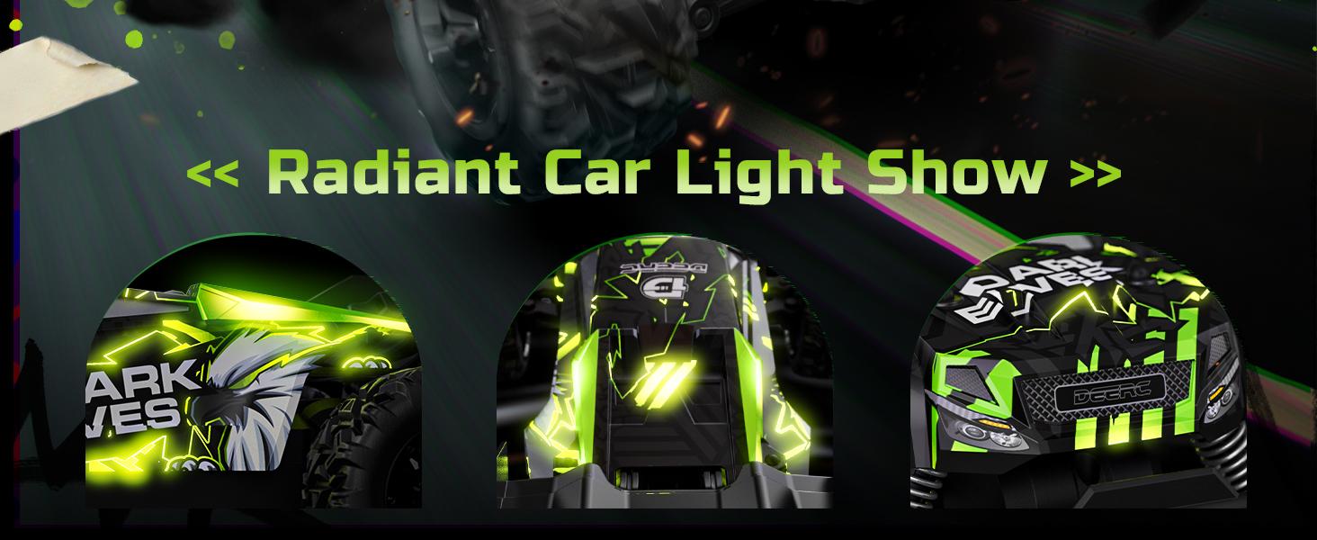 DEERC Remote Control Car, Glowing Eagle RC Cars, W/ 2 Rechargeable Batteries for 40 Min Play, 2.4Ghz All Terrain Off-Road RC Monster Truck Toys Electronics Durable
