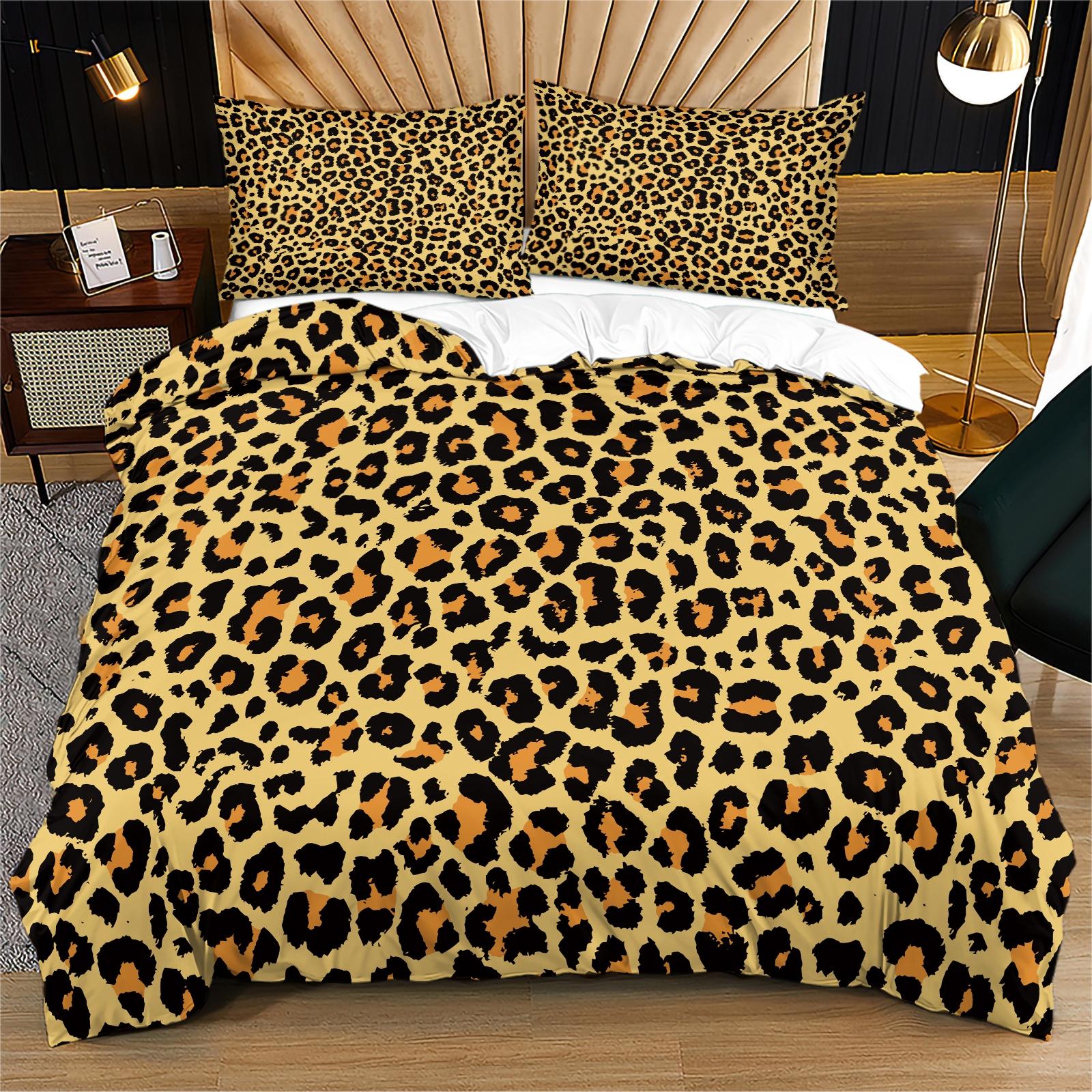 Classic Leopard Print Boho Chic Duvet Cover Set, 2/3 Pcs Light Luxury Vintage Bedding Set for Bedroom, Guest House, Hotel & Dorm, Perfect Housewarming/Birthday/Christmas Gift (No Comforter)