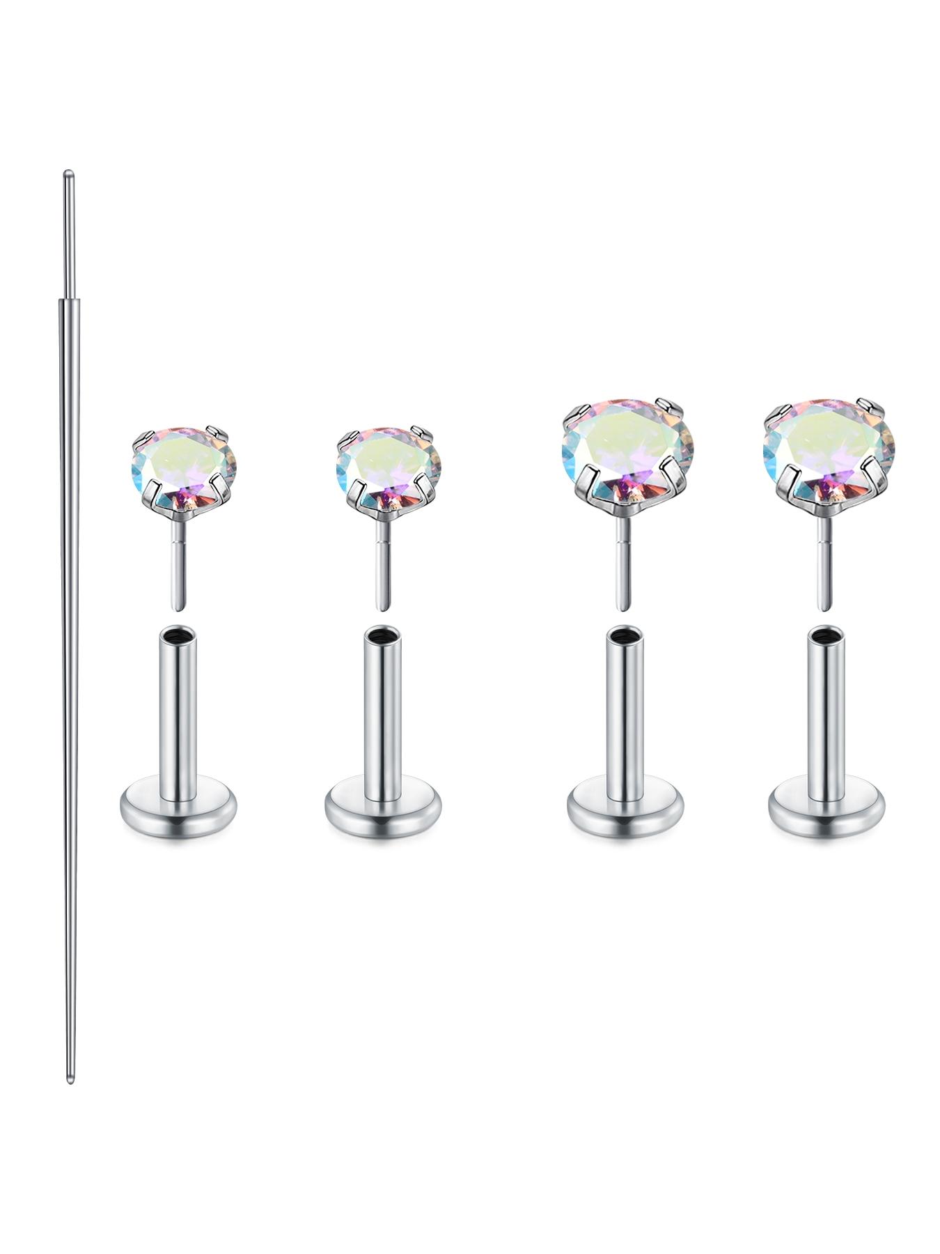 Titanium Earrings Flat Back Implant Grade Titanium Nose Stud Threadless Flat Back Earring Stud 20g 18g 16g Hypoallergenic Silver Cartilage Earrings for Women Surgical Steel Forward Helix Conch Tragus Piercing Jewelry Lip Labret Jewelry Push in