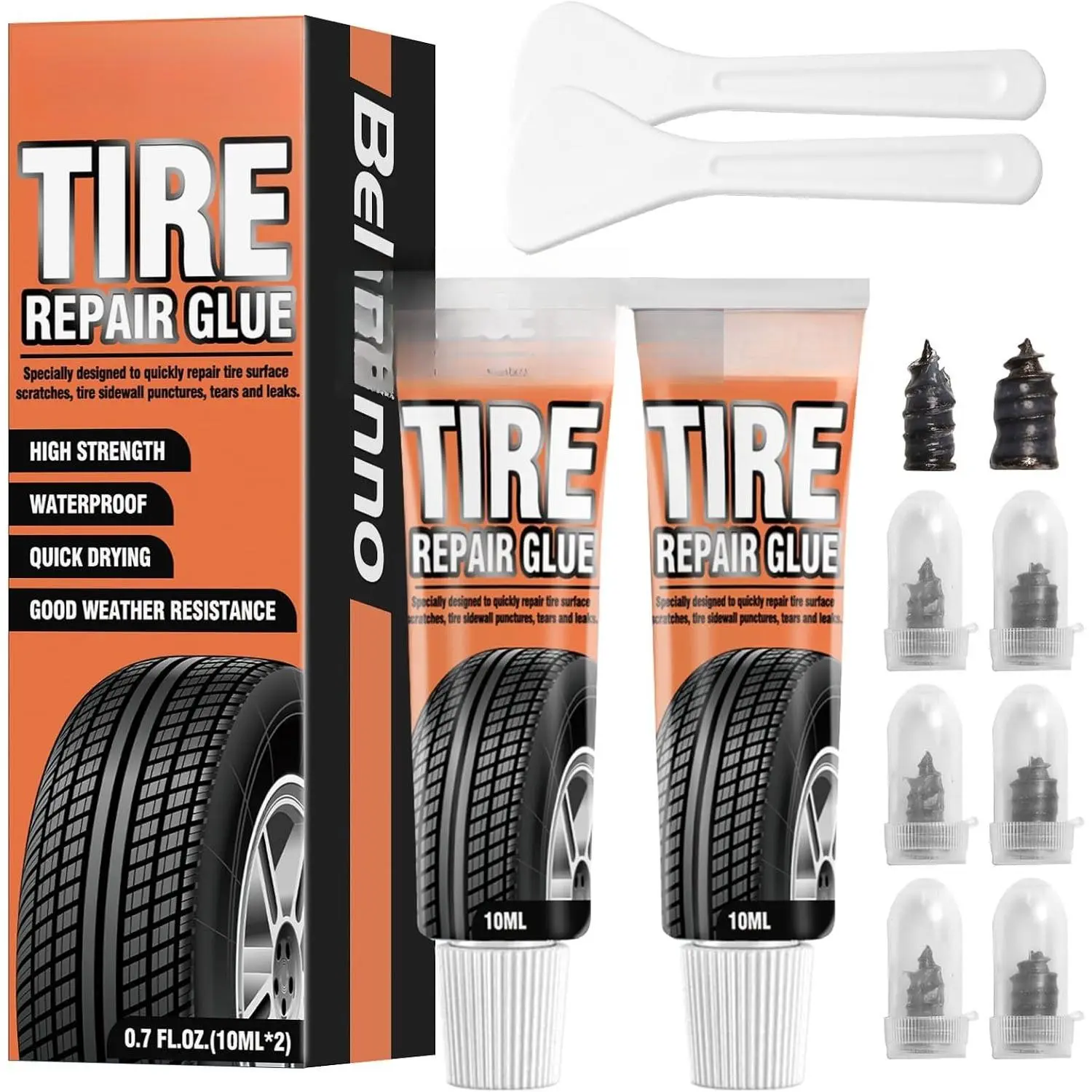 Tire Repair Glue, Sidewall Rubber Cement Kit, Two Sizes , Suitable for , , , Off-Road, , Tractor, Black, 10ml*2