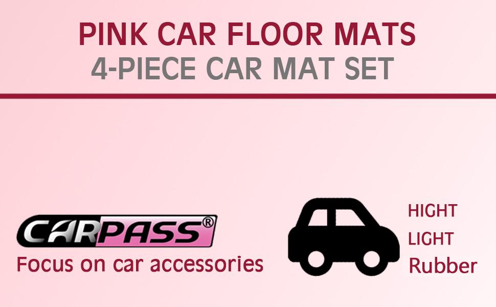 CAR PASS 4pcs Heavy Duty Rubber Floor Mats Pink 4-Piece Car Mat Set Universal Waterproof for SUV Truck Durable All-Weather Mats for Car Women Girly