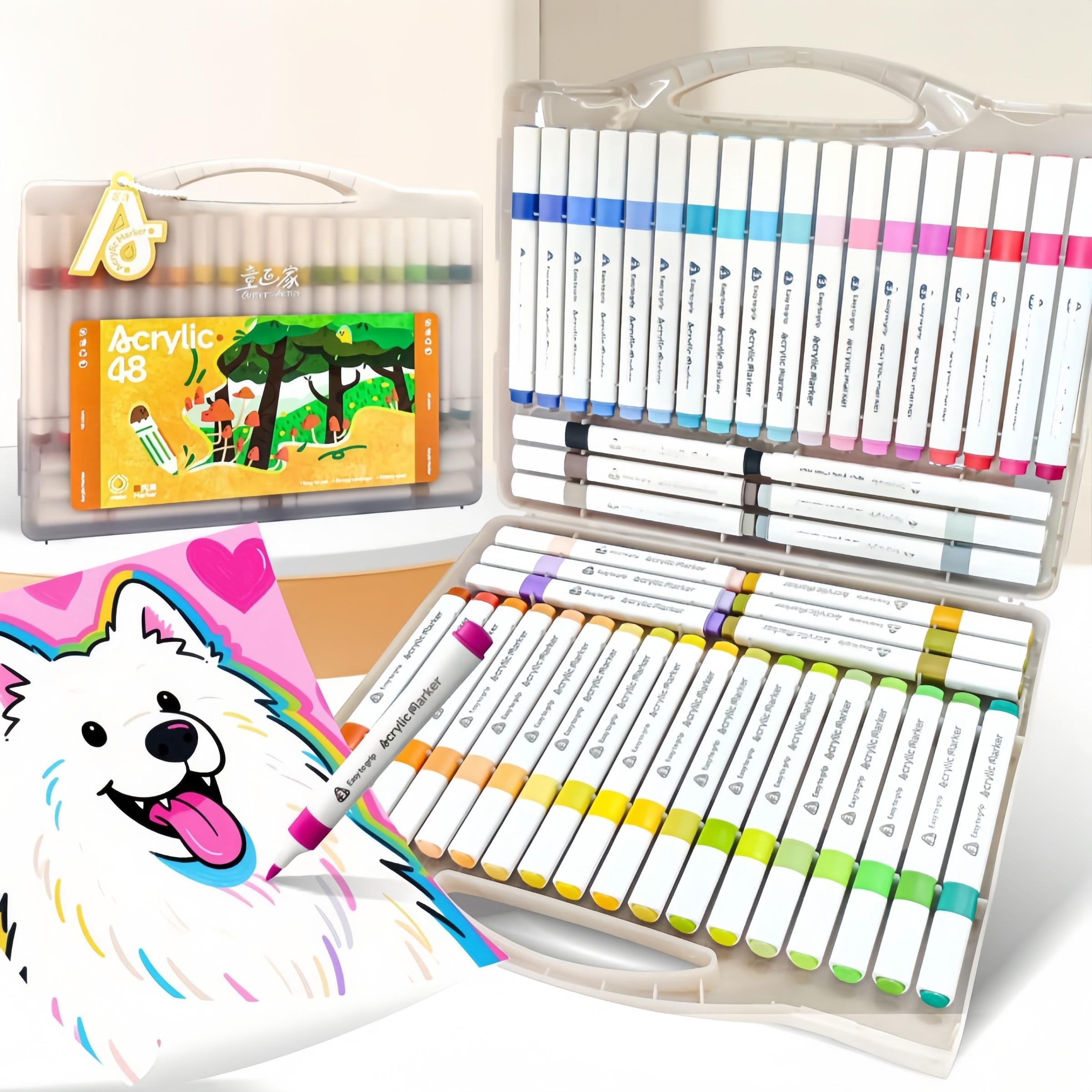 Set of 48/36/24 Color Acrylic Markers, Soft Tips, DIY, Layering, Water Washable, Strong Coverage, Ideal for Art Classes, Student Use