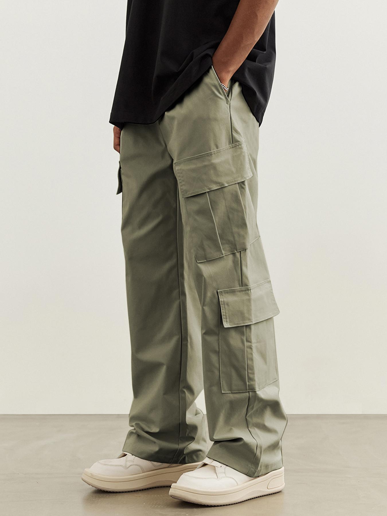 Men's Plain Drawstring Waist Cargo Pants, Loose Street Casual Flap Pocket Wide Leg Trousers, Summer Pants for Men, Men Bottoms for Spring & Fall