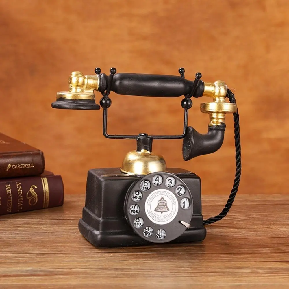 American Vintage Rotary Telephone Model Ornament, Retro Resin Antique Phone Decor, Classic Nostalgic Display Craft for Living Room Wine Cabinet, Bar Cafe Shooting & Photo Prop, Shelf, Paint, Water Proof