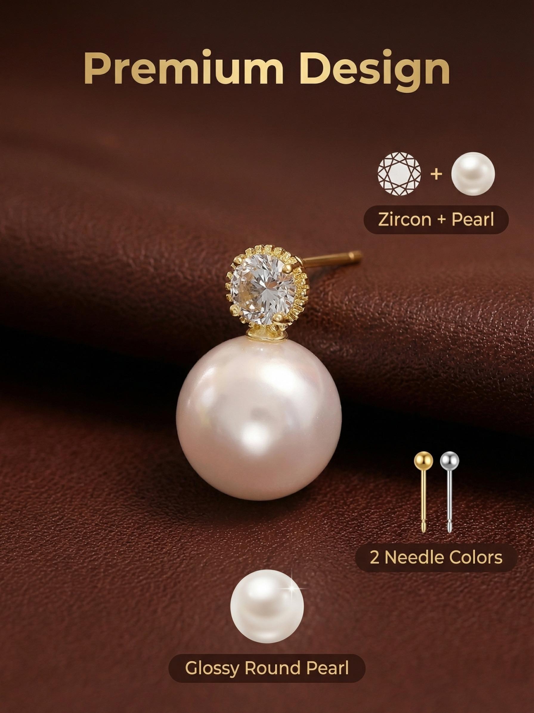Elegant Pearl Zircon Earrings, Classic Luxury Design, Hypoallergenic Daily Wear Jewelry, Versatile Office Accessories, Allergy-Free Ear Studs
