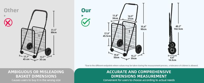 Yitahome Folding Shopping Cart with Wheels, Rolling Foldable Grocery Cart for Seniors, Portable Collapsible Utility Cart for Shopping Groceries Laundry Storage Organizer