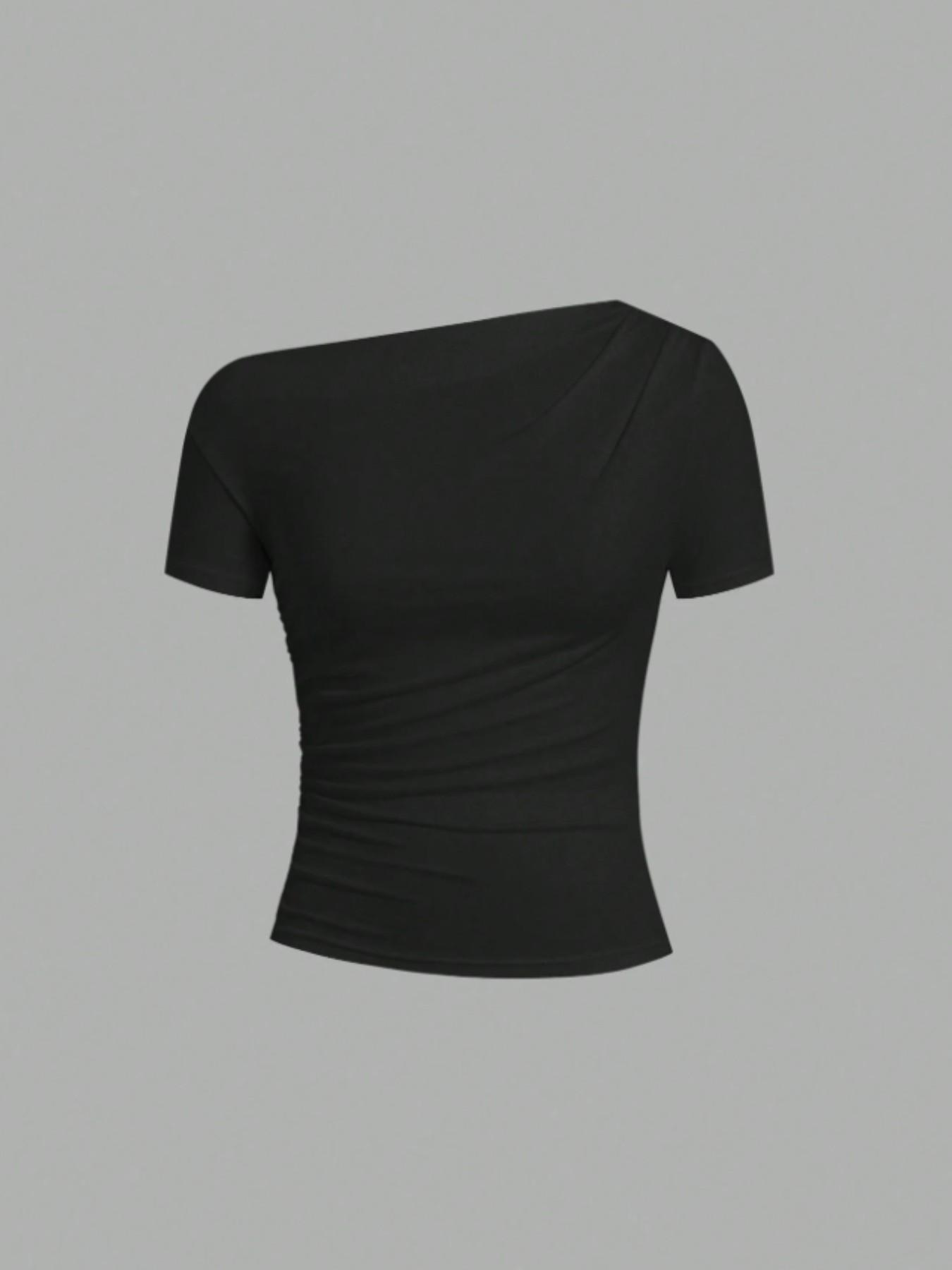 3-Piece Set Teenage Solid Color Asymmetrical Short Sleeve Tops, Elegant Casual Style, Lazy Fashion, Girl's Gift, Easter