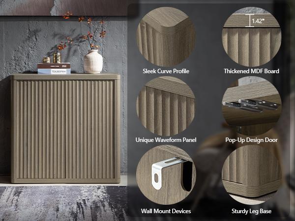 SICOTAS Buffet Cabinet with Storage Sideboard, 34.6" x 15.4" x 34.2" Size Accent Modern Credenza with Doors & Shelves Fluted Media Console Wood Mid Century Coffee Bar Table for Living Room Kitchen Dining Room Hallway, Durable