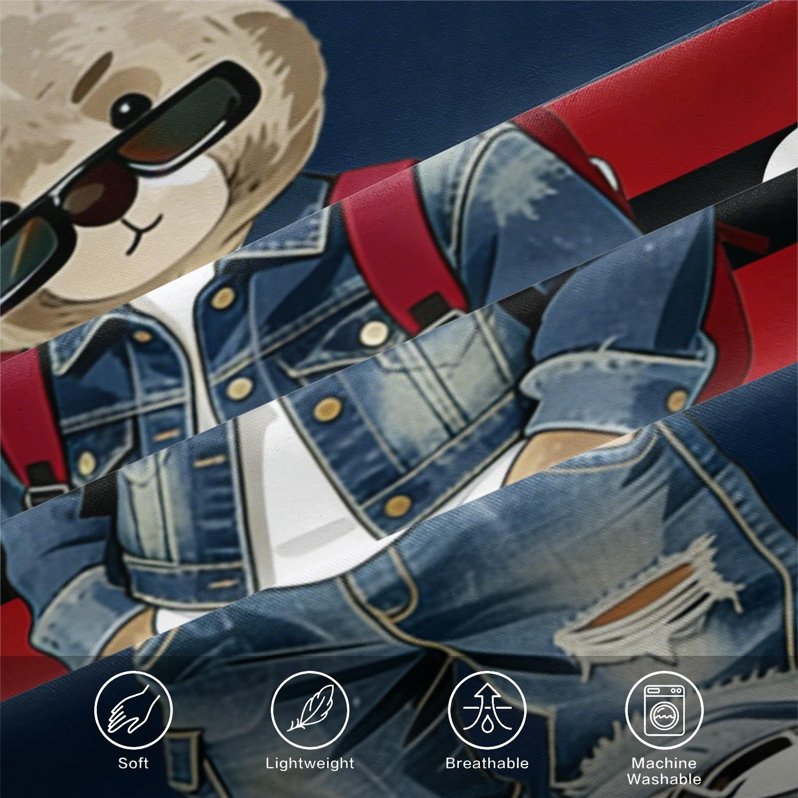 Trendy Bear Print Quilt Cover Set, includes 1 quilt cover and 1 or 2 pillowcases, does not include quilt or pillow inserts, suitable for bedroom or dormitory bedding sets, ideal for gifting or personal use