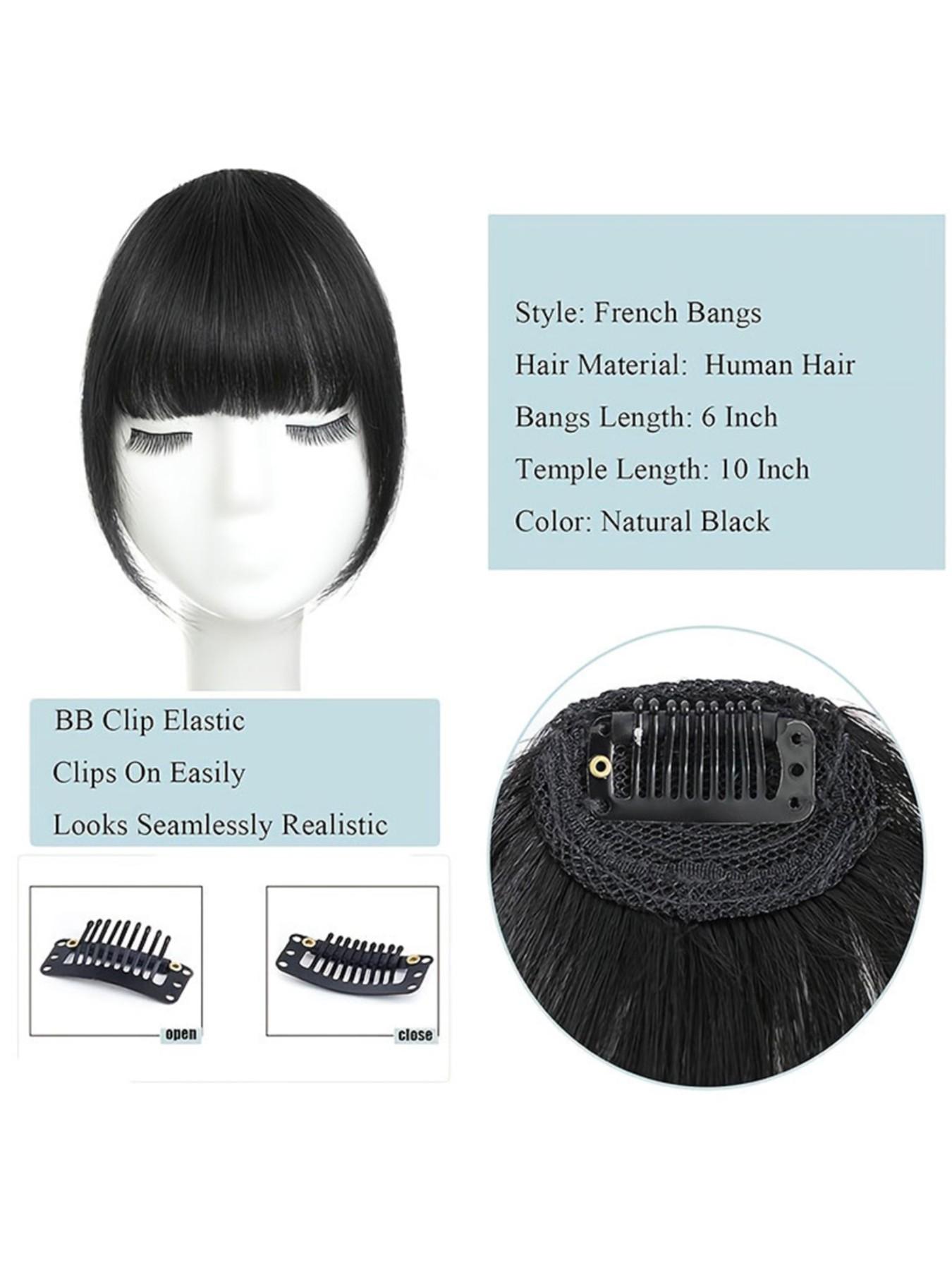 French Bang Clip-In Hair Extension, Curtain Bangs with Mirror Legs, Thick Bangs for Daily Wear, Real Human Hair