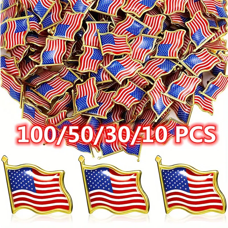 100pcs/50pcs/30pcs/10pcs American Flag Lapel Pins - USA Waving Flag Pins United States US Badge Pins Brooch Patriotic Enamel Suit Jacket Lapel Pin