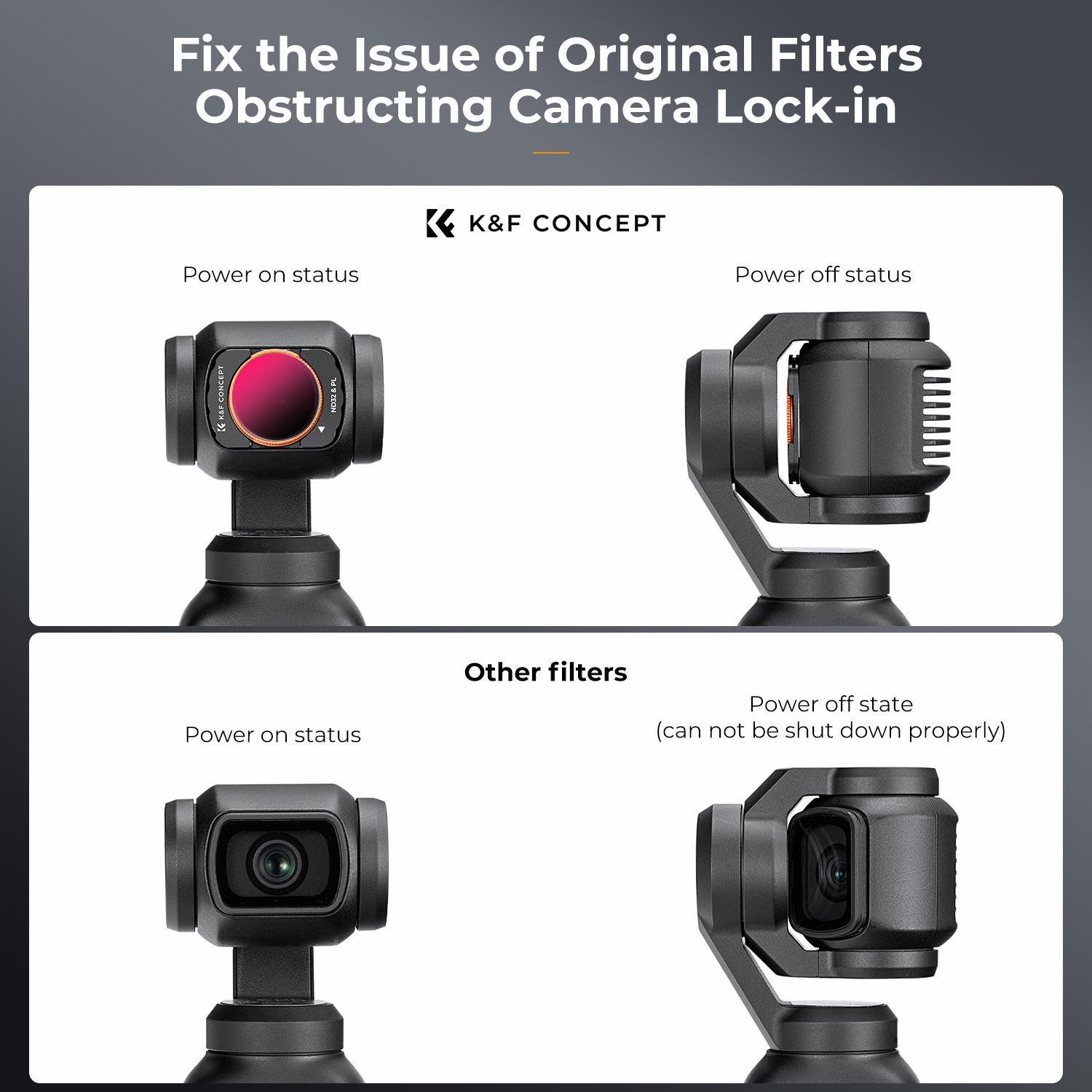 【K&F CONCEPT】Magnetic ND Polarized Filters Set for DJI Osmo Pocket 3 Creator Combo Accessories -4-Pack (ND8/16/32/64/PL)