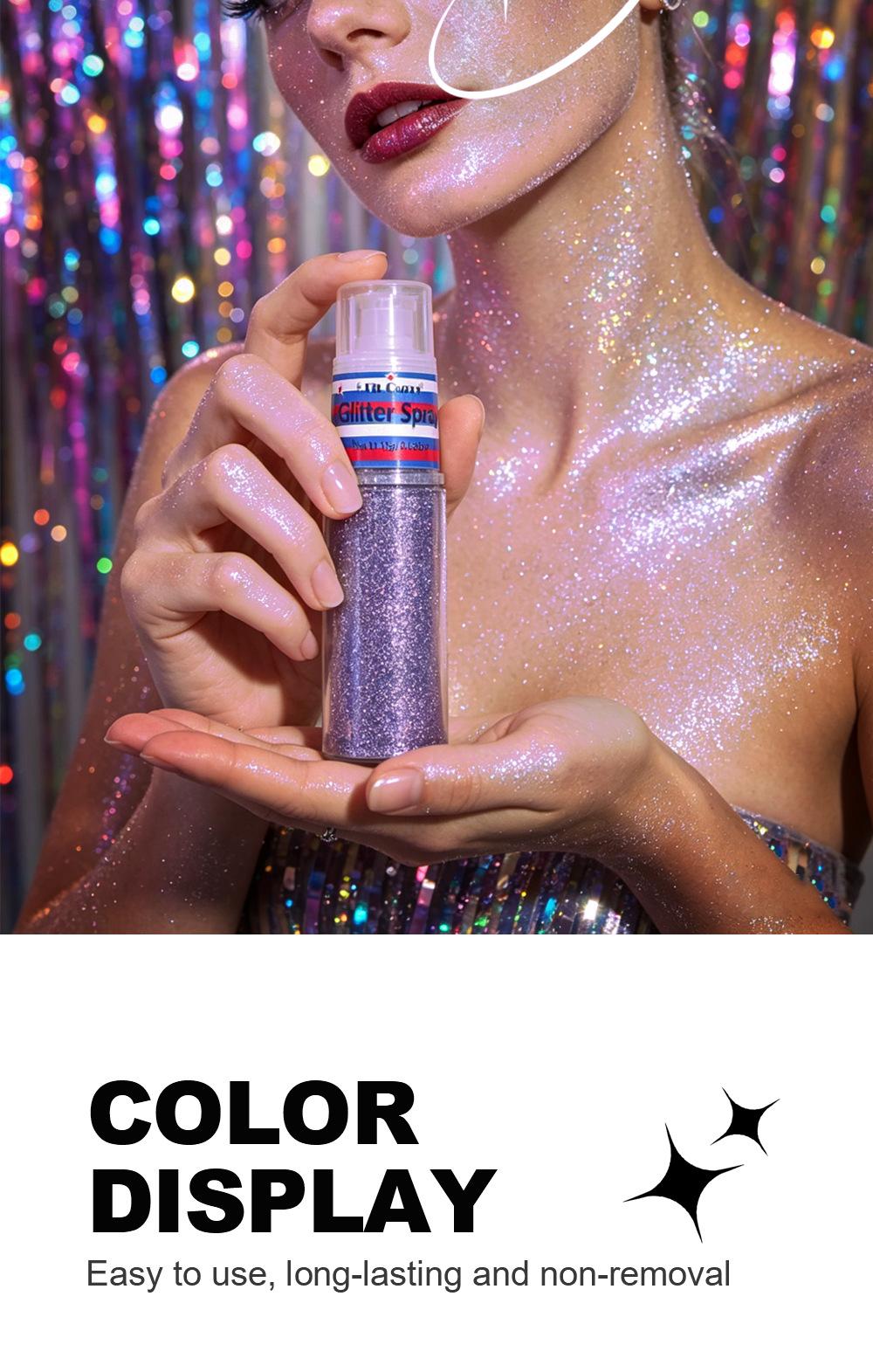 1PC Fit Colors Glitter Spray, Fine Shimmer Highlighter, Long-Lasting Sweatproof, for Face & Body, Stage & Party Makeup, Holographic Glitter Spray, Body Shimmer Spray, Shimmering Body Glitter