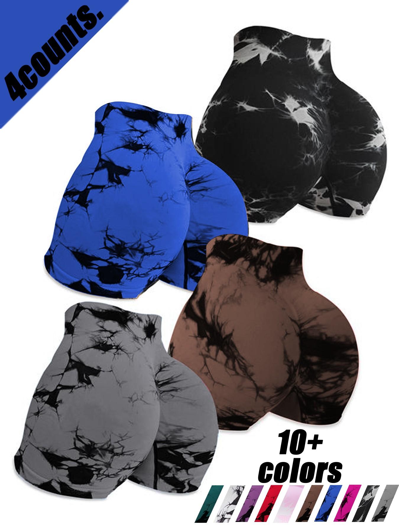 Women's High Waist Tie Dye Yoga Shorts, Elastic High Waist Butt Lifting Sport Pants, Seamless Slim Fit for Yoga and Running