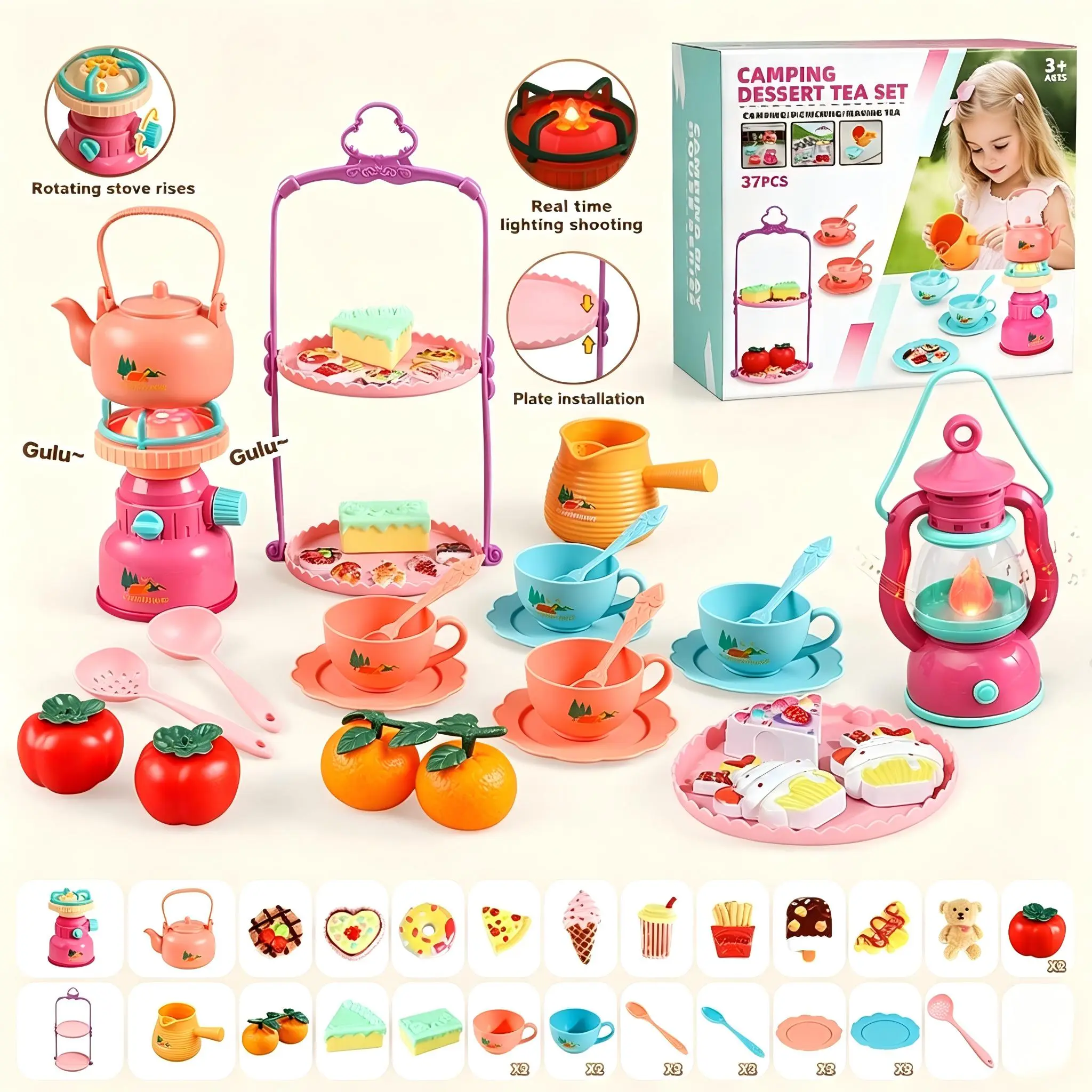 Camping Pretend Play Set for Kids Outdoor, Campfire BBQ Cooking Playhouse Toy, Imaginative Play Early Educational Role Play Toy, Fine Motor Skills Toddler Gift
