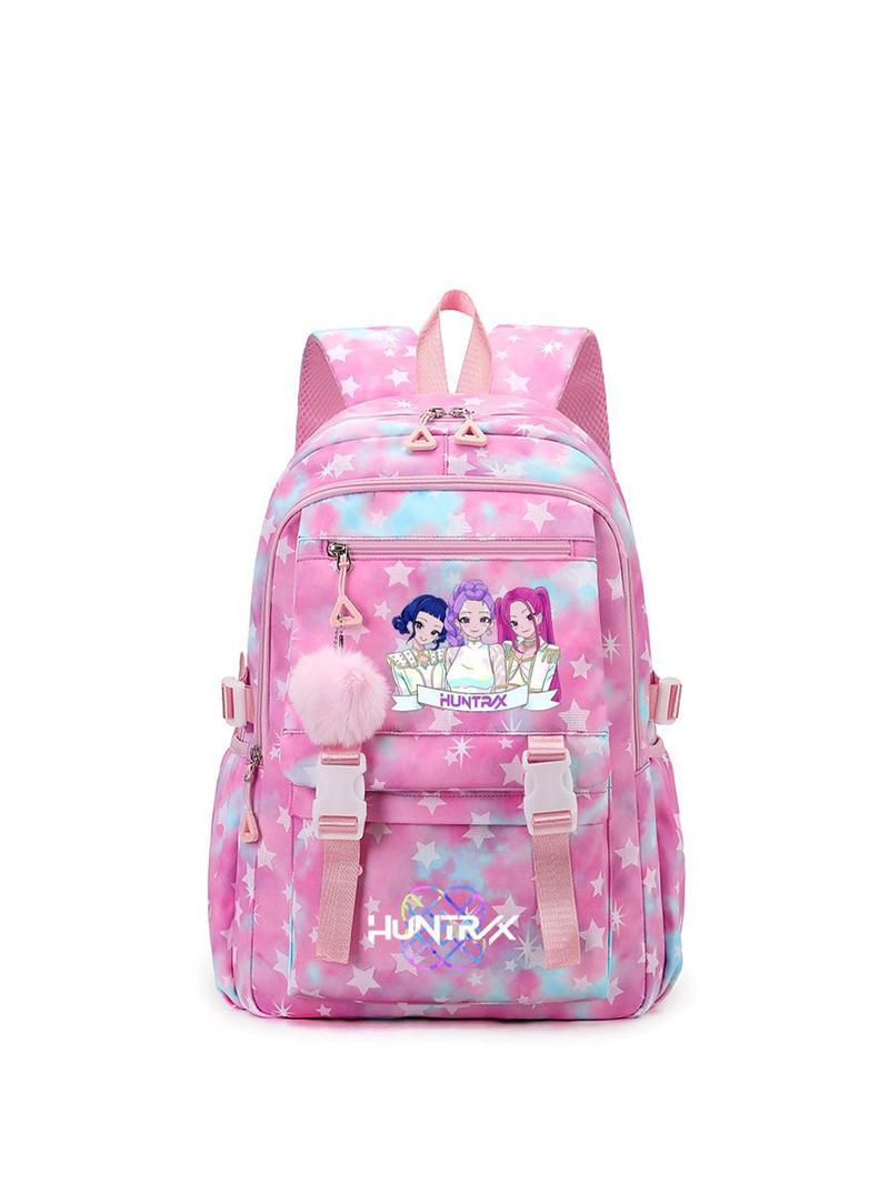 1pc  Backpack solid color women's backpack kpop witch hunting group star print zipper closure fashionable and versatile casual trend suitable for students going to school, campus, going out to work, traveling women's backpack Trendy Backpack