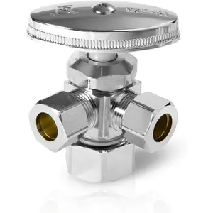 Dual Compression Outlet Multi-Turn Angle Stop Valve, 1/2" NOM (5/8" OD) x (3/8 inch x 3/8 inch) Chrome (VALVE060)
