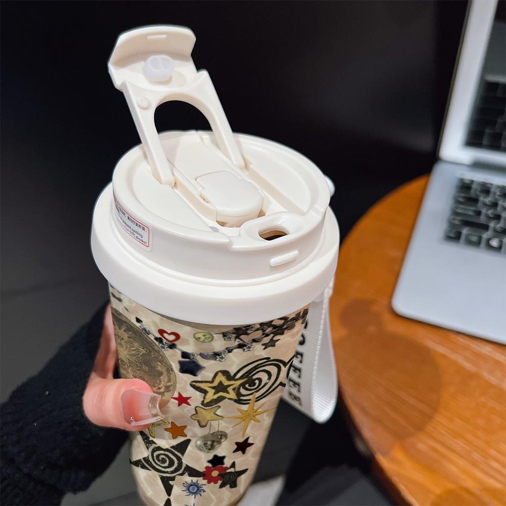 Abstract Spiral Pentagon Texture Coffee Cup, Portable Dual Drink Insulated Tumbler, Keeps Hot/cold, Boho Style, Office, Travel, Outdoor Essential