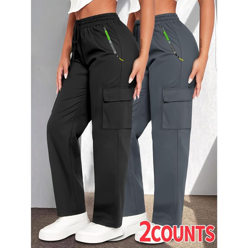 Women's 2-Pack Heavy-Duty Full-Zip Fitted Athletic Cargo Bottoms - Anti-Odour Sportswear Pants with Drawstring Waist, Durable Belt Loops, Multi-Pockets, Secure Zip Pockets, Tool Holders, Color-Sorted Wash for Golf