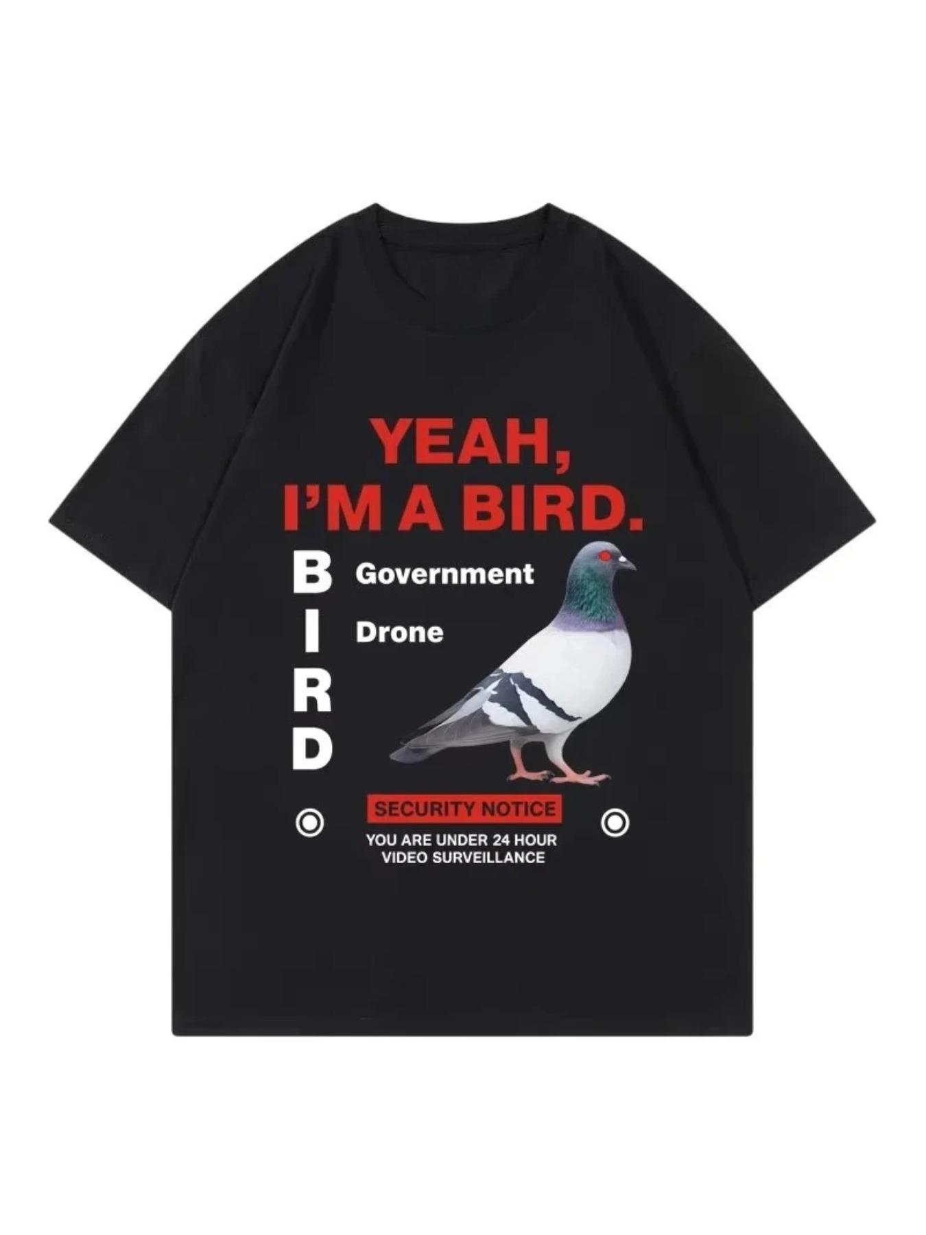 Government funny pigeon round neck men and women's short sleeved pattern breathable fashion trend short sleeved T-shirt top