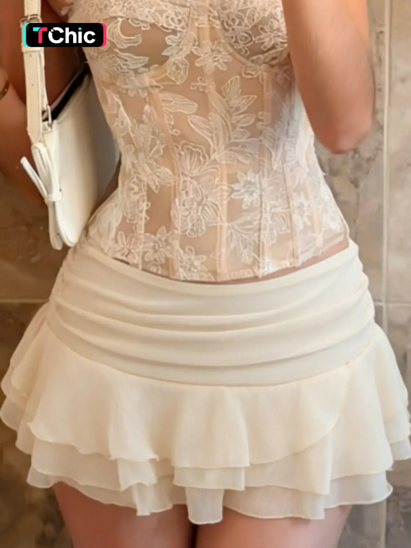 French Sexy Chic Plain Waist Ruched Asymmetrical Hem Skirt, Summer Chiffon Ruffled Layered Cake Short Skirt, Elegant Sweet Style with Lining, Beach Holiday Skirt, Fashionable Skirt