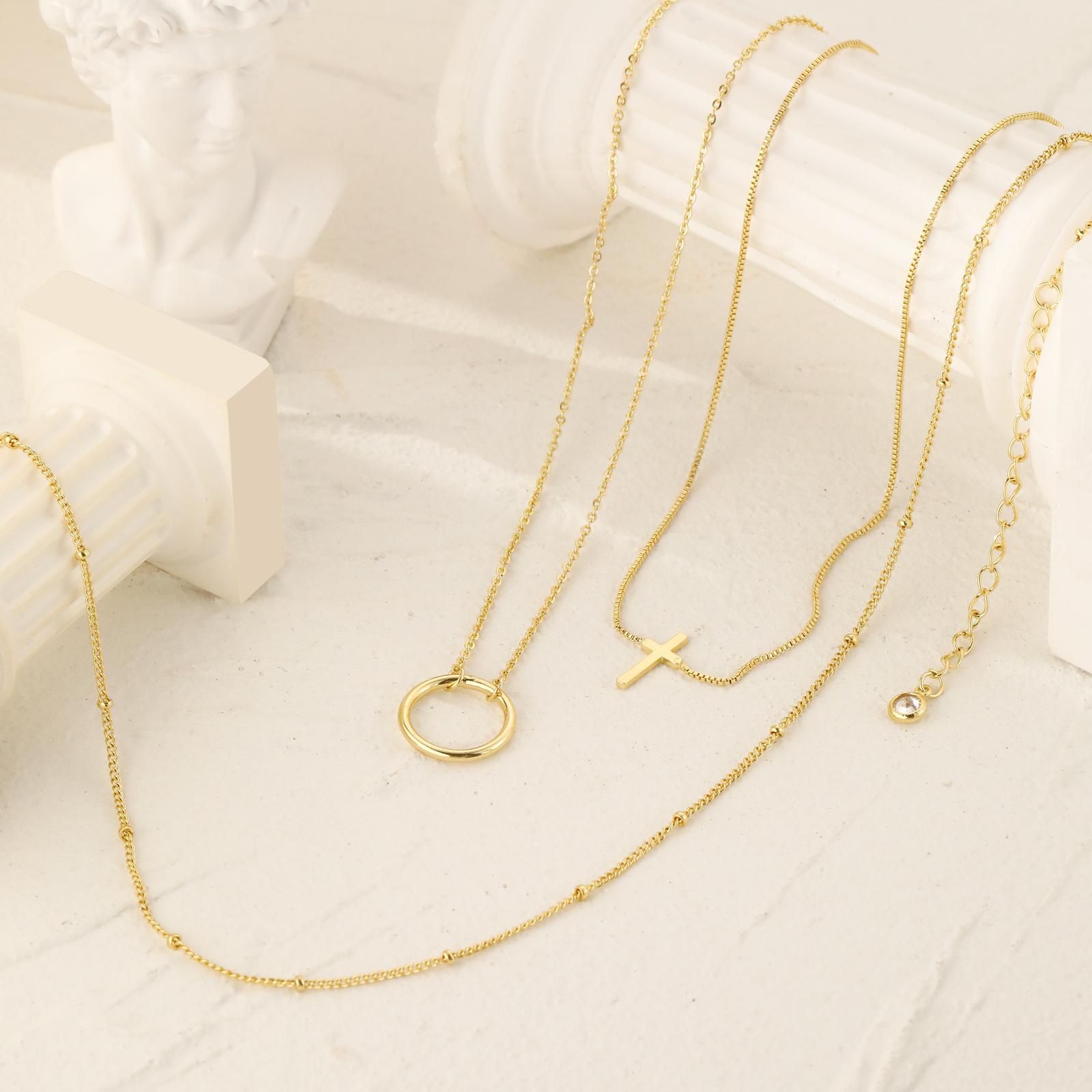 TASISO Gold Layered Cross Necklace for Women Dainty Diamond Cross Pendant Necklaces Non Tarnish Waterproof Necklace Simple Choker Minimalist Jewelry