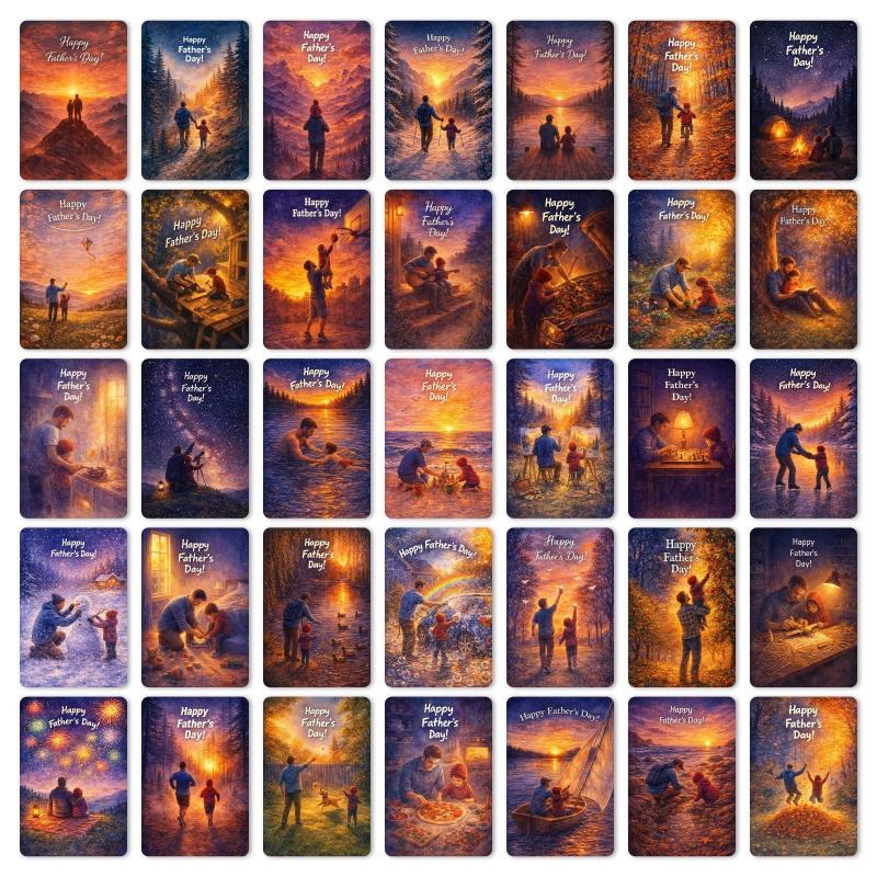 36-sheet Father's Day Card Set, Memorial Cards, Thank You Greeting Cards, Holiday Gift, Festival Postcards, Perfect for Dad