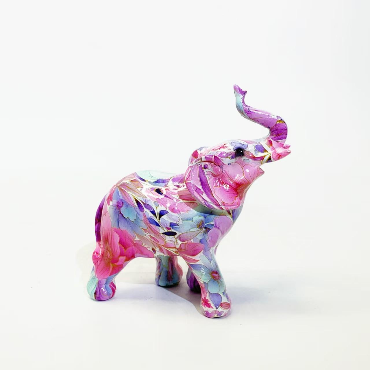 Floral Resin Elephant Figurine, Creative Lucky Elephant Home Decor, Living Room TV Cabinet Decoration, Unique Gift Art Table Ornament